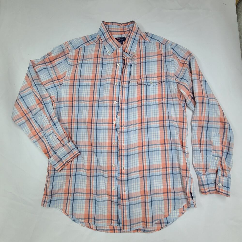 Vineyard Vines men's plaid button-down shirt Slim Fit Crosby Shirt Blue Peach M